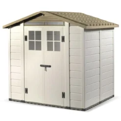 New HABRITA Abri de jardin en résine beige Foresta Evo - 181 x 220 x 216 cm