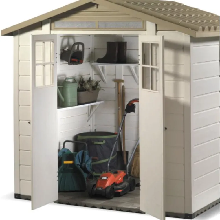 New HABRITA Abri de jardin en résine beige Foresta Evo - 181 x 220 x 216 cm