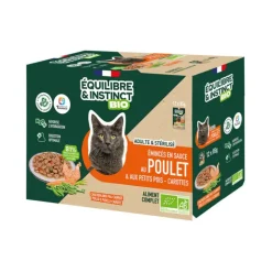 Discount EQUILIBRE & INSTINCT Aliment humide pour chat adulte bio poulet petits pois carottes Équilibre & Instinct - 12 x 85 g