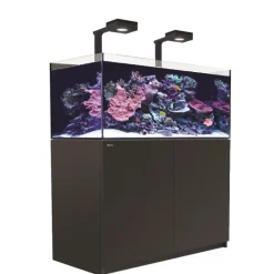 New RED SEA Aquarium eau de mer avec un meuble coloris noir certifié FSC® Reefer™ Deluxe XL 425 - 120 x 57,5 x 142 cm