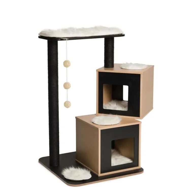 Discount CATIT Arbre à chat avec panier et griffoir coloris noir Vesper Double avec base - 103 cm