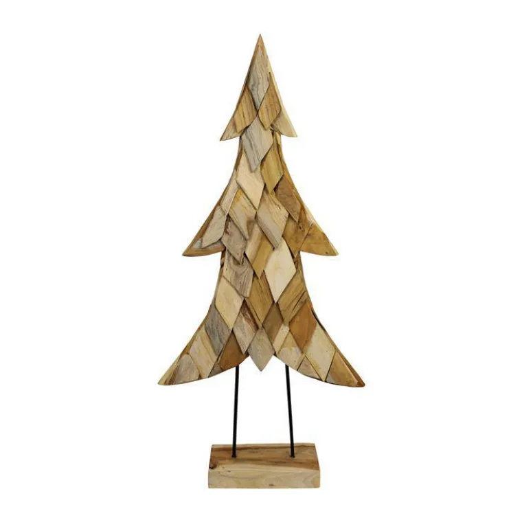 Arbre de Noël en bois de teck naturel sur pied - 58 x 18 x 118 cm