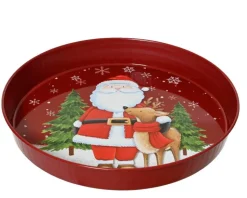 Online KAEMINGK Assiette rouge en métal décor Père Noël et renne - H 5 cm