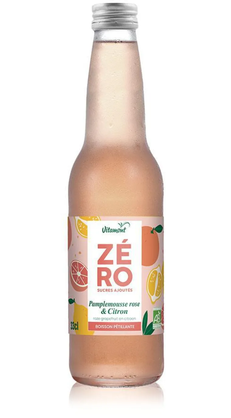 VITAMONT Boisson gazeuse bio Zéro sucres ajoutés pamplemousse citron – 33 cl