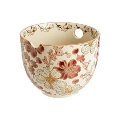 Outlet BASTIDE Bonbonnière en grès beige à motifs floraux pourpre Kiyo - Ø 10 x 9 cm
