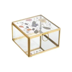 Online Boîte carrée en verre et métal doré avec décor fleurs séchées grand modèle - 13 x 13 x 8 cm
