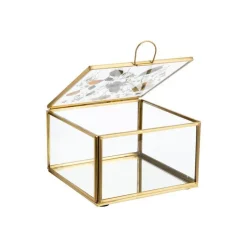 Online Boîte carrée en verre et métal doré avec décor fleurs séchées grand modèle - 13 x 13 x 8 cm