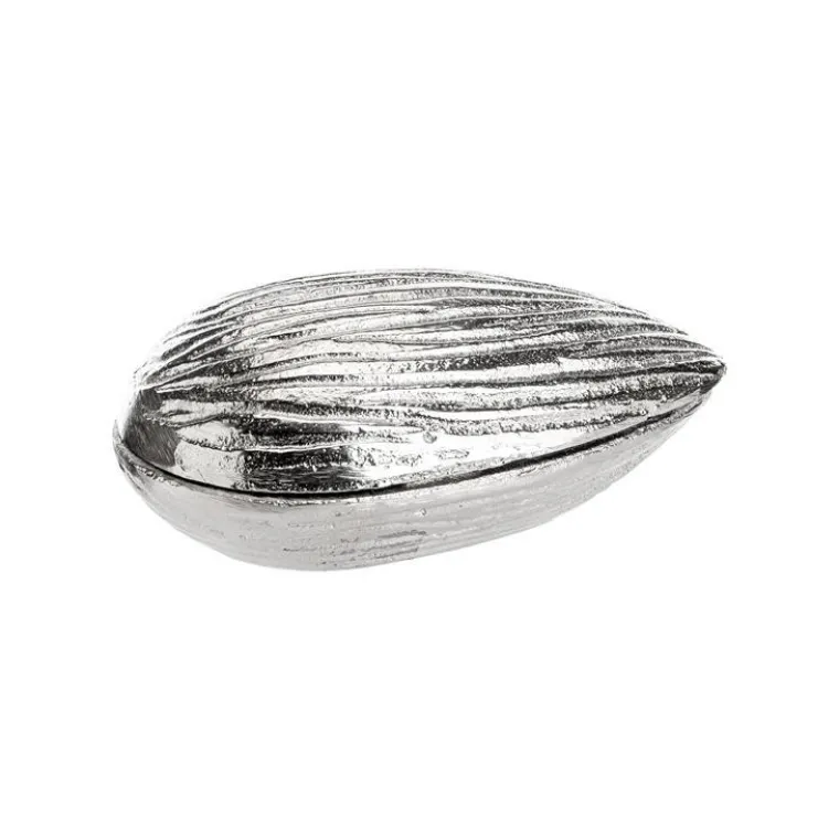 Clearance Boîte décorative forme amande en aluminium argent grand modèle - 15 x 9 x 6 cm