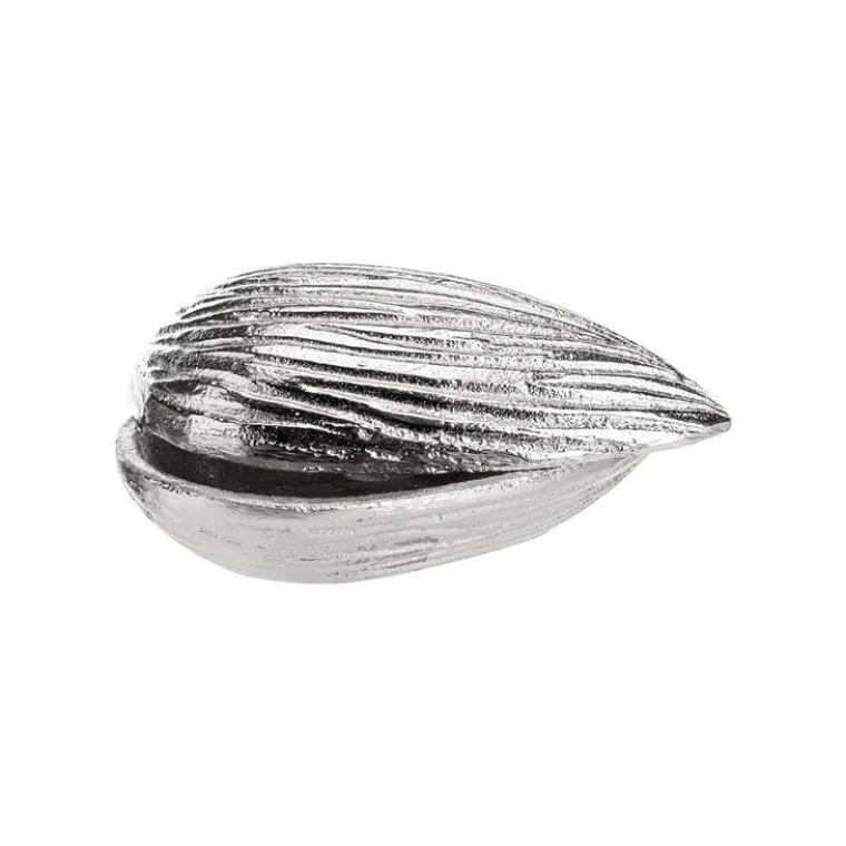 Clearance Boîte décorative forme amande en aluminium argent grand modèle - 15 x 9 x 6 cm