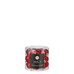 EDELMAN Boîte de 24 mini boules de Noël en verre rouge - Ø 2,5 cm