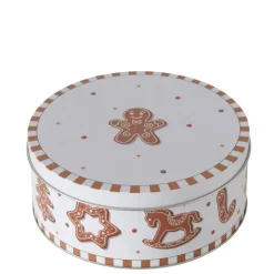 BOLTZE Boîte de stockage blanche à motif biscuits de Noël en métal Ginger - Ø 16 x H 7 cm