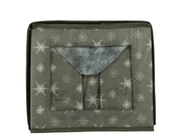 KAEMINGK Boîte pour rangement de boules en polyester vert avec flocons blancs taille XL - 41 x 31 x 32 cm