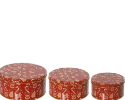 Online KAEMINGK Boîte ronde en métal rouge à motif décorations de Noël petit modèle - Ø 13,5 x H 7 cm