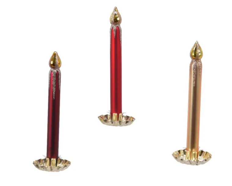 KAEMINGK Bougie colorée sur clip or en verre soufflé avec finition paillettes - Ø 4,3 x H 4,8 cm