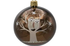 Best Boule de Noël brun et vert chouettes en verre - Ø 7 cm