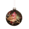 KAEMINGK Boule en verre finition mate vert pin avec oiseau sur branche - Ø 8 cm