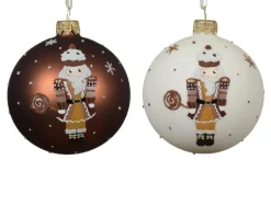 New KAEMINGK Boule en verre finition mate wool white et espresso avec décor casse-noisette - Ø 8 cm