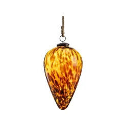 Hot Boule XL conique en verre marbré marron et ocre - Ø 14 x H 20 cm