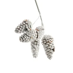 Hot Bouquet de 5 pommes de pin tigées teintées argent pour décoration de Noël