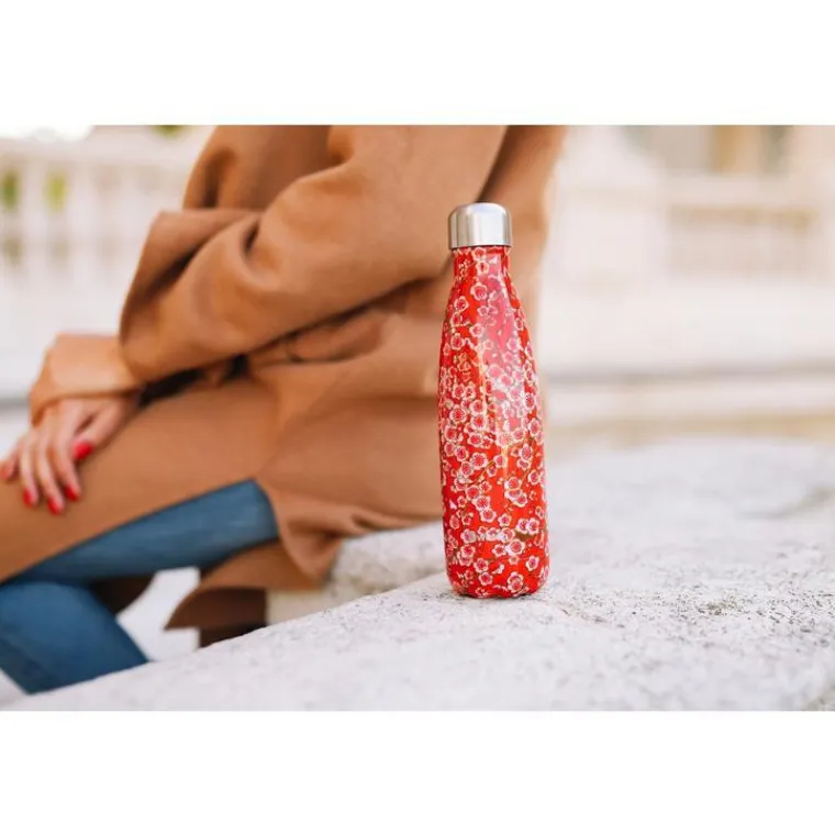 Best QWETCH Bouteille isotherme en inox Flowers rouge 750 ml