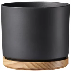 Clearance Cache-pot en bois et céramique gris anthracite Oslo - Ø 22 x H 20 cm