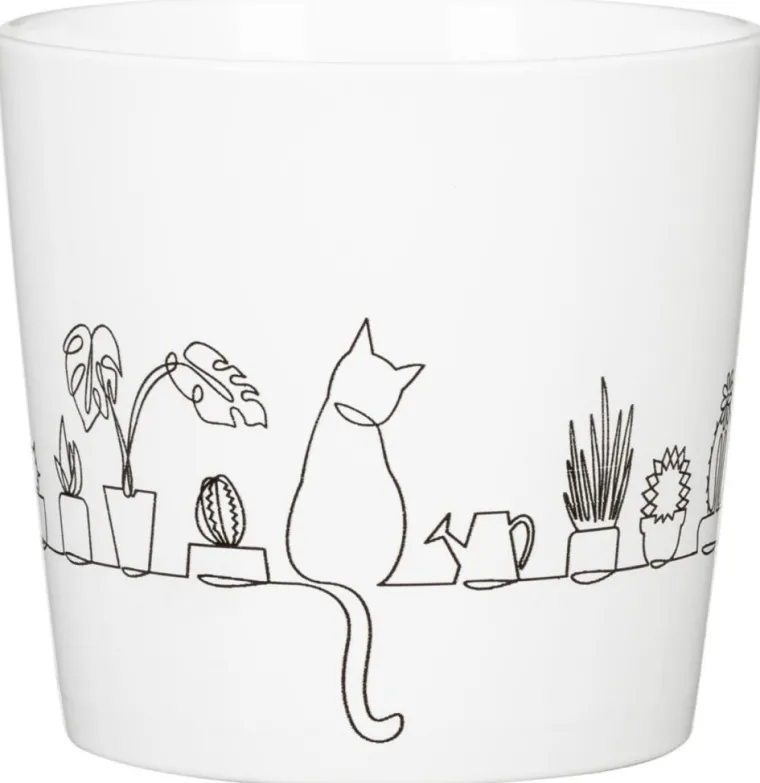 Online DEROMA Cache-pot en céramique blanc motifs chat Scheurich 870 Catview - Ø 13 cm