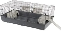 New FERPLAST Cage pour lapin avec rampe extérieure coloris gris - 140 x 71 x 51 cm