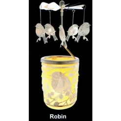 Outlet 090TR23-G04 Carrousel photophore en métal argenté avec oiseaux - H 12 cm