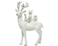 Hot KAEMINGK Cerf en polyrésine blanche à paillettes avec petits animaux - 8 x 16 x 25,5 cm