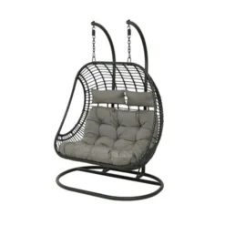 Discount GARDEN FURNITURE Chaise à suspendre noire Riga pour 2 personnes