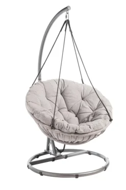 Hot Chaise suspendue en acier anthracite et coussin gris clair Ovo - Ø 105 x H 196 cm