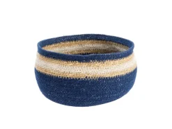New Corbeille de rangement ronde rayée coloris multicolore en osier - 22 x 22 x 13 cm