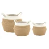 Clearance AUBRY GASPARD Corbeille ronde à anses en corde de coton naturel/blanc moyen modèle - Ø 15 x H 18 cm
