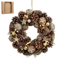 New EDELMAN Couronne sapin et pommes de pin dorée Brant - Ø 34 x H 9 cm