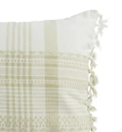 Outlet Coussin décoratif pompons et lignes coloris multicolore en coton - 30 x 50 cm