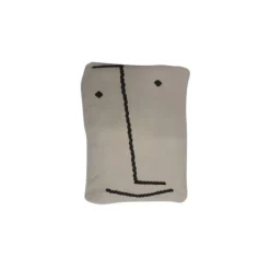 Clearance Coussin de sol en coton épais écru à motif visage 60x80 cm