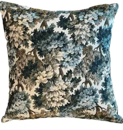Sale SAFECO Coussin imprimé floral vert émeraude en PE/coton Aubusson - 45 x 45 cm