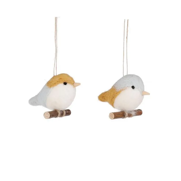 Outlet EDELMAN Décoration à suspendre oiseau jaune et gris en laine - 7 x 9 x 7 cm