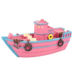 Outlet AQUATLANTIS Décoration pour aquarium coloris rose Bateau de Pêcheur - 12,5 x 5 x 6,5 cm