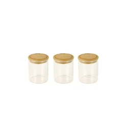 New PEBBLY Ensemble de 3 boîtes à épices 190 ml en verre et bambou 8,5 x6,5 cm