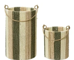 Sale KAEMINGK Ensemble de deux photophores en corde de papier vert, beige et crème – Les deux pièces