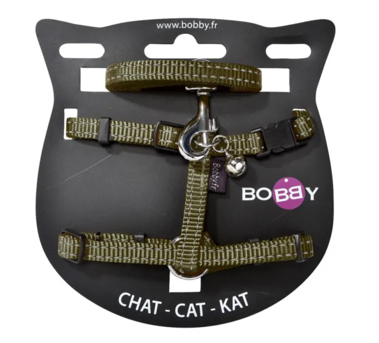 Best BOBBY Ensemble sellerie pour chat coloris vert en nylon harnais et laisse Safe - Taille XS