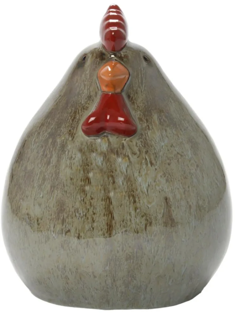 Online EDA Figurine poule coloris gris en céramique - 10 x 10 x 13 cm