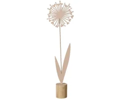 KAEMINGK Fleur en fer beige sur support en bois - 12,5 x 5,5 x H 45 cm