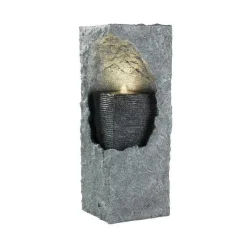 Clearance LUMINEO Fontaine murale en polyrésine coloris gris - 29 x 29 x 74 cm