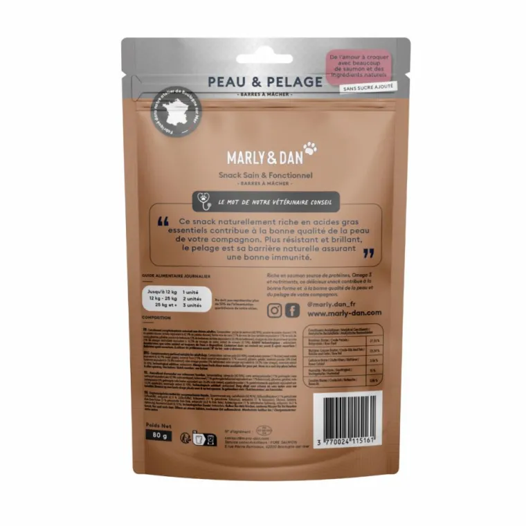 Discount MARLY & DAN Friandises pour chien barres à mâcher peau et pelage - 80 g