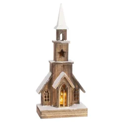 Outlet EDELMAN Église en bois de sapin avec éclairage à piles - 21 x 12 x 48 cm