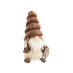 Discount Gnome brun et beige assis avec bonnet fluffy petit modèle - 42 cm