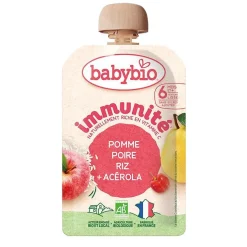 New BABYBIO Gourde de purée de fruits bio pomme poire riz acérola immunité - 100 g