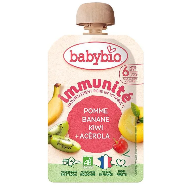 Outlet BABYBIO Gourde de purée de fruits bio pomme banane kiwi acérola immunité - 100 g